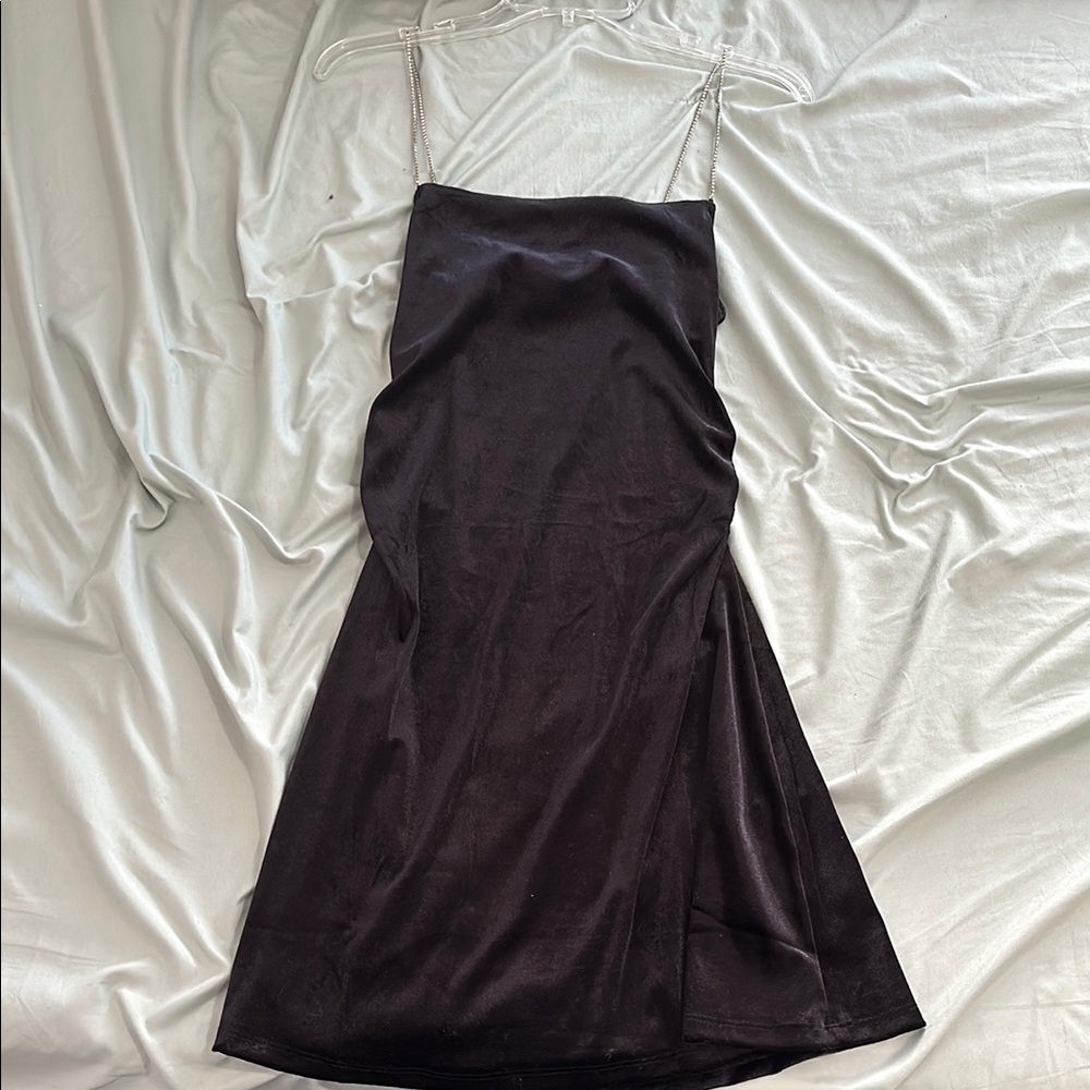 H&M Black Pleated Bustier Mini Dress with Diamond straps